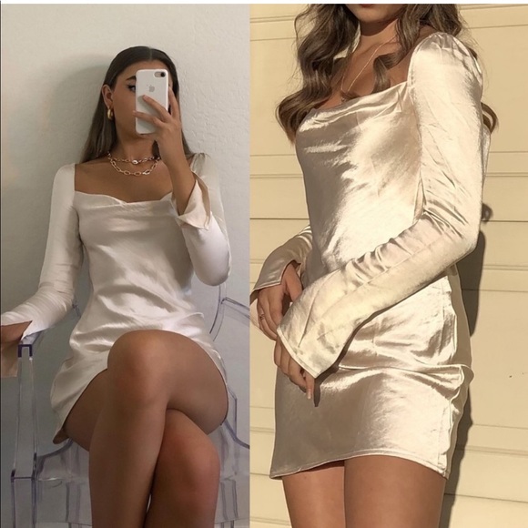 Long Sleeve Silky Satin Mini Dress 
